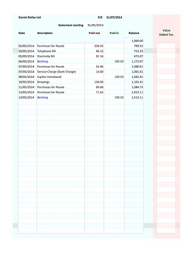 Accountant Stanwix Flat Rate Scheme bank page on spreadsheet